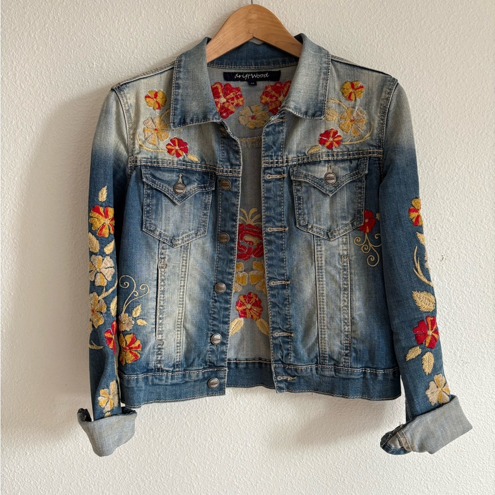 Embroidered Denim Jacket with Floral Design